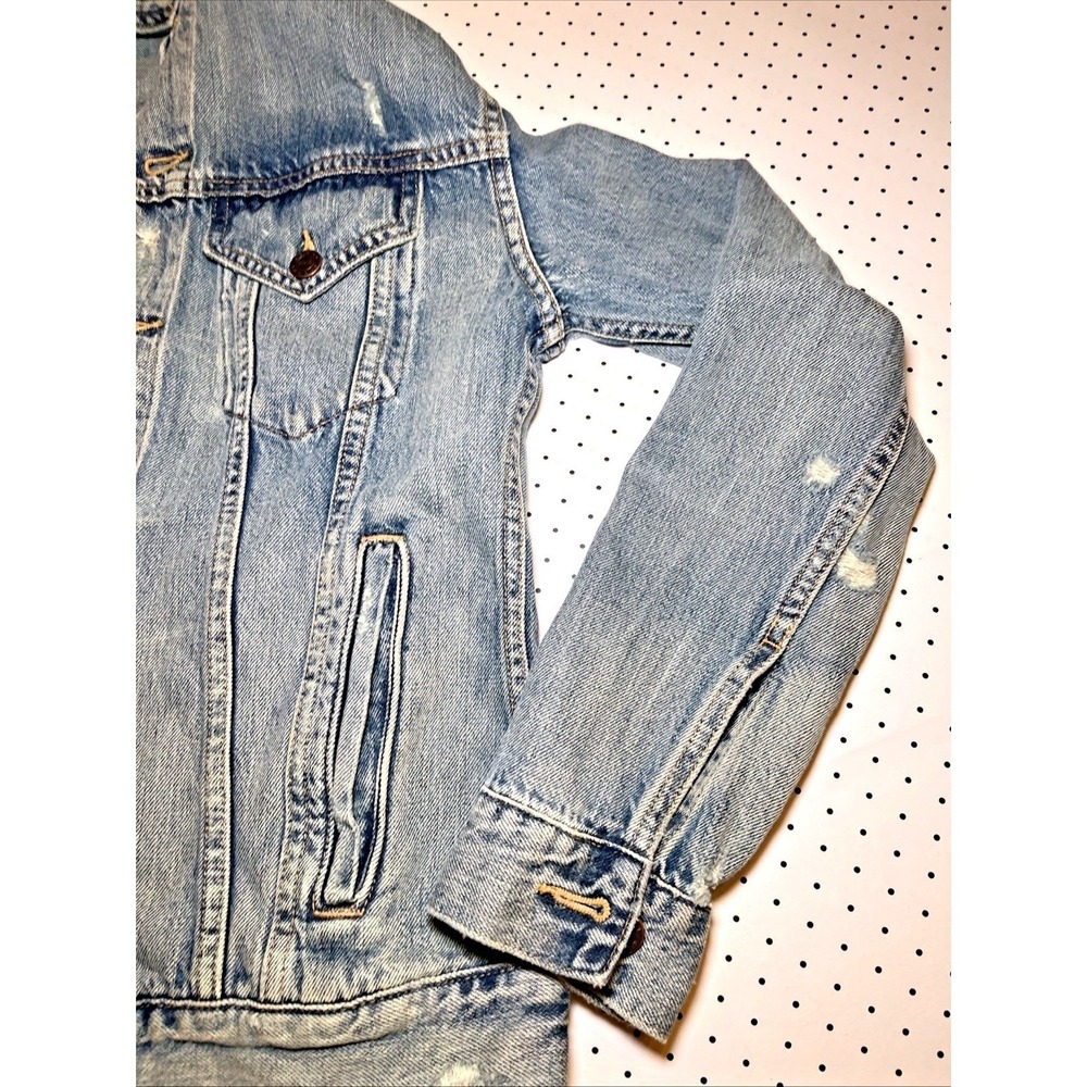 ABLE Distressed Denim Jacket Medium Light Wash Trucker Lyocell Blend - Picture 3 of 13